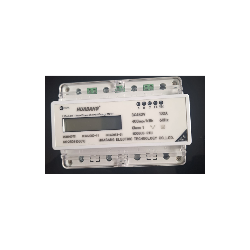 Medidor De Energia Modbus Rtu trifásico 2 hilos Riel Din 480v 100A LCD